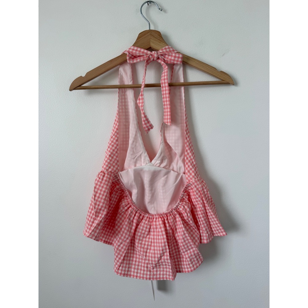 Altar'd State Cierra Gingham Halter Top – Peach/Ivory – Women's XL – NWT - Picture 4 of 5